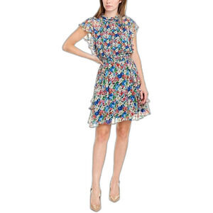 Shoshanna Venezia colorful floral cinch waist Mini Dress size 4 ladies festival